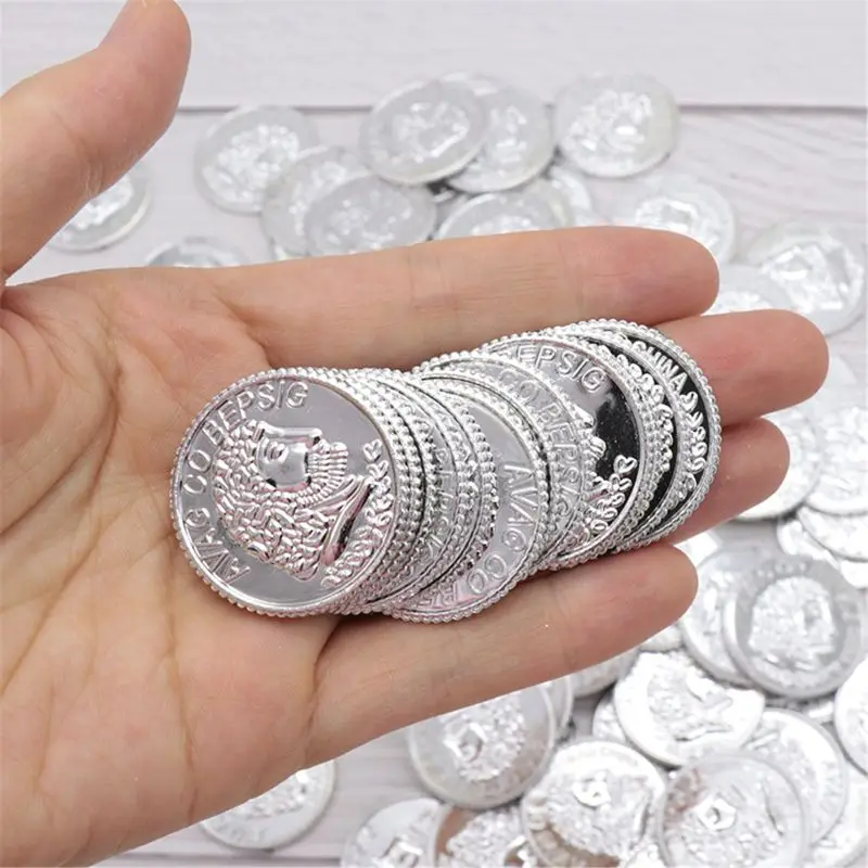 100 Pc BPA Free Plastic Pirate Gold Coins Gold Treasure Play Coins for Play Favor Party Supplies Pirate Party Treasure Hunt Game 2