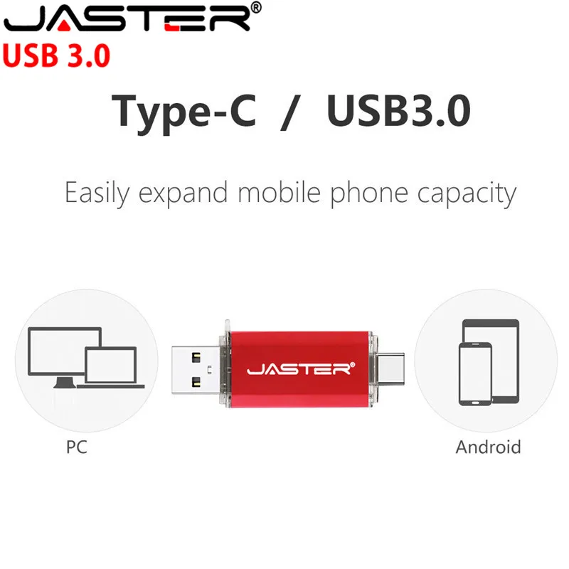 JASTER 2 in 1 USB Flash Drive USB 3 0 OTG Type C Micro USB 128GB 3