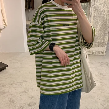 

Summer Cotton Striped T Shirt Men's Fashion Casual Short-sleeved T-shirt Men Streetwear Wild Hip Hop Loose Tshirt Mens Tops