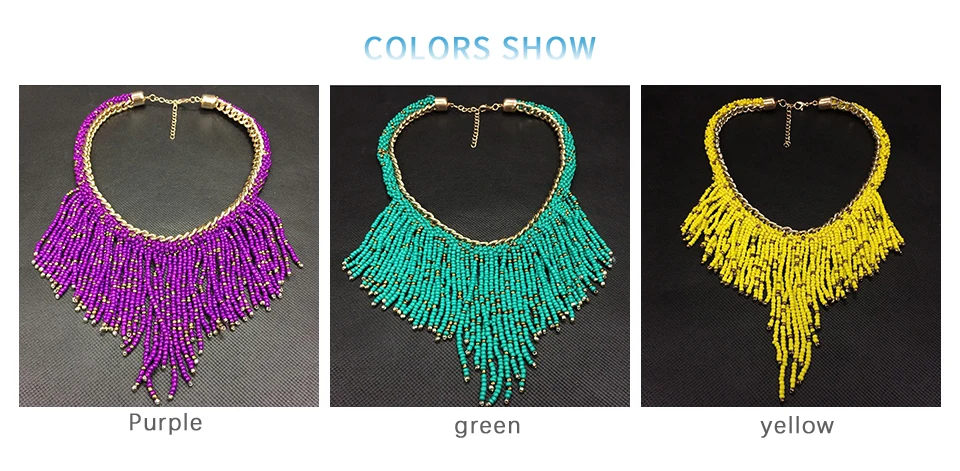 Bohemian Necklaces Fashion For Women Jewelry Handwoven Collier Long Tassel Beads Choker Statement Necklaces