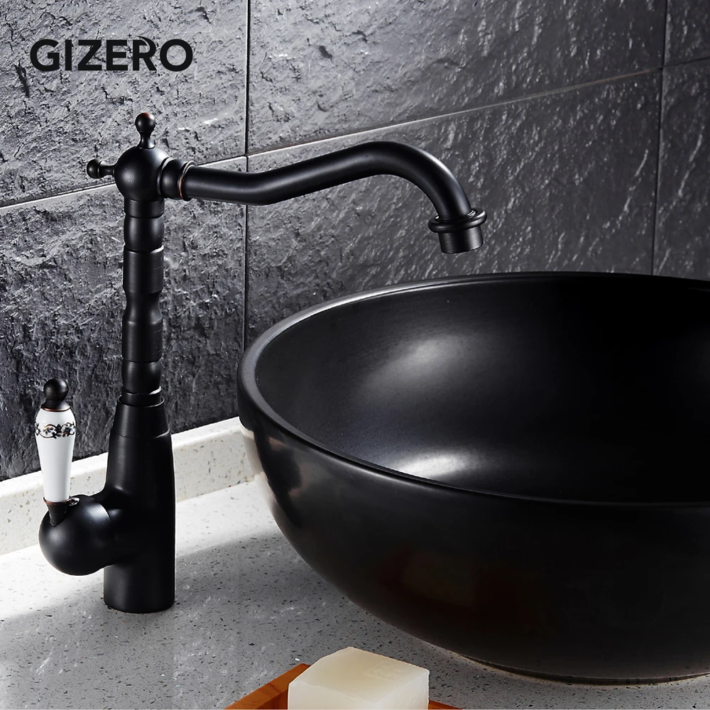 Черный кран для раковины, роскошный и элегантный смеситель для ванной комнаты, поворотный носик с керамической ручкой, водопроводный кран для раковины ZR266
