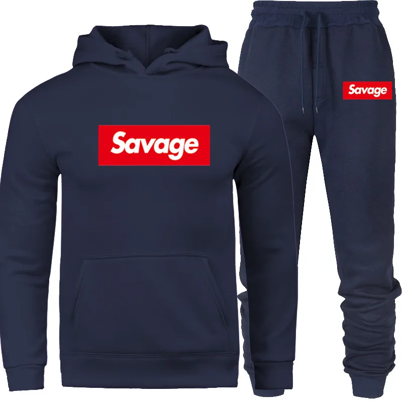 SET-02-SAVD Брендовый Мужской комплект, спортивный костюм с капюшоном, костюм, модная уличная толстовка с капюшоном, свитшоты с принтом SAVAGE, спортивная одежда, одежда в стиле хип-хоп - Цвет: SET-02-SAVD