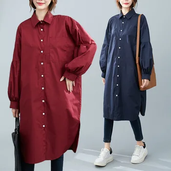 

ZOZO Hot Selling 2020 Autumn and Winter New Products Large Size Loose Puff Sleeve Casual Long Shirt Female 9563#