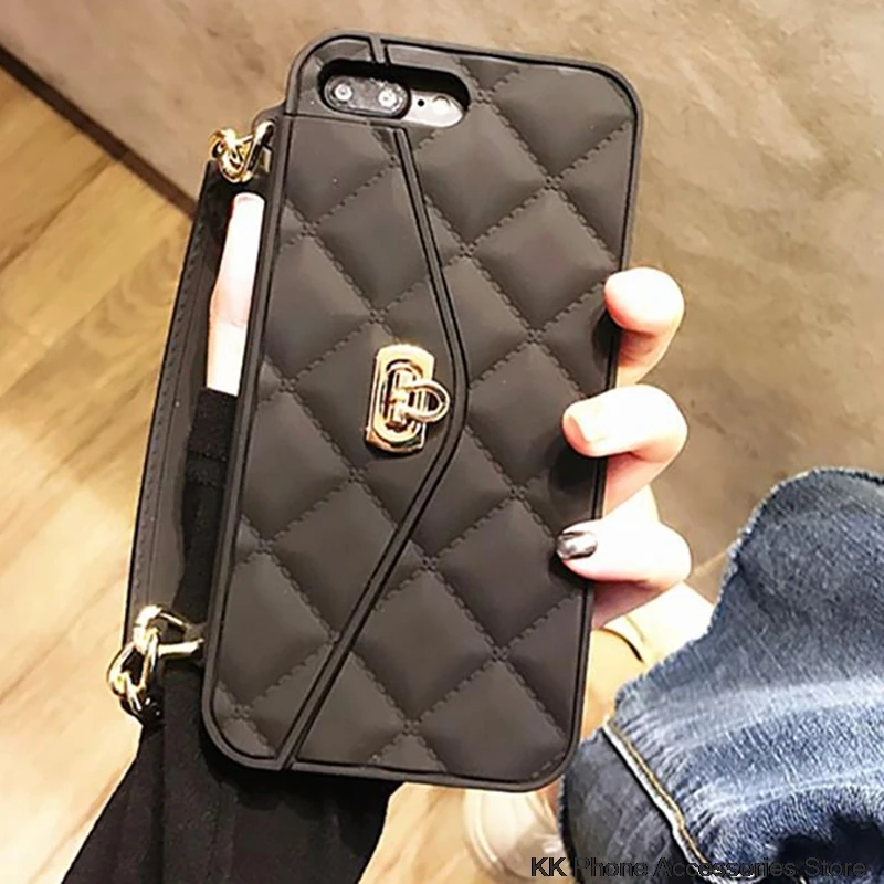 Black Short Chain Droshipping VIP Link сумка на плечо кошелек Мягкий силиконовый чехол для телефона для iPhone 11 Pro Max 6 6s 7 8 Plus XS Max XR X 10 - Цвет: Black Short Chain