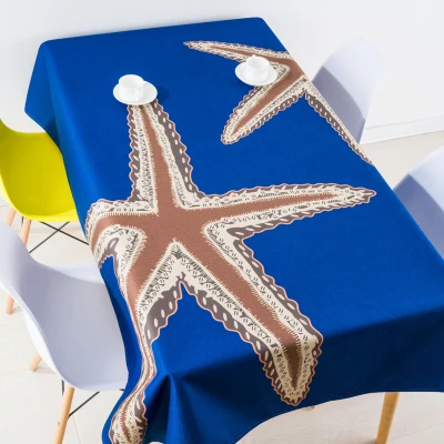 Mediterranean starfish table cloth linen tablecloths cover towel thick rectangular antependium dining hall decoration blue | Дом и сад