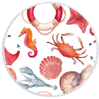 

Beach crab Beach towel Retro printed round beach towel microfiber swimming pool cushion quick-drying With Tassel towel T608