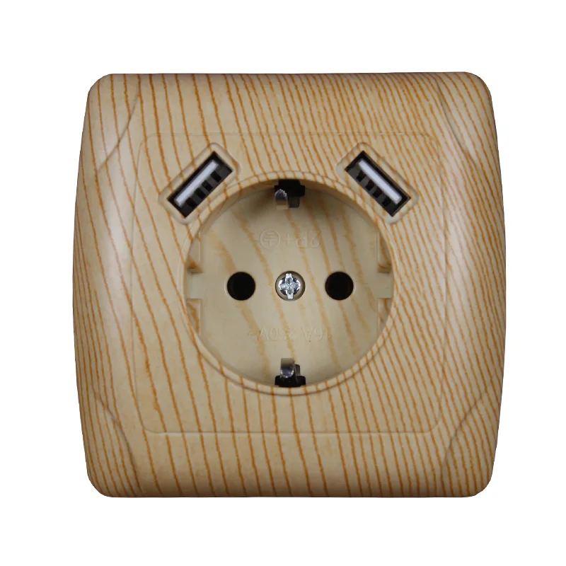 

USB Wall Socket charger Free shipping Double USB Port 5V 2A Usb wood tree color prise high quality white color LA-04