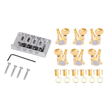 

1Pcs Cigar Box Guitar Parts: 4-String Chrome Hard-Tail Adjustable Bridge & 6 Guitar Tuning Pegs Verrouillage Tuner Touches Guita