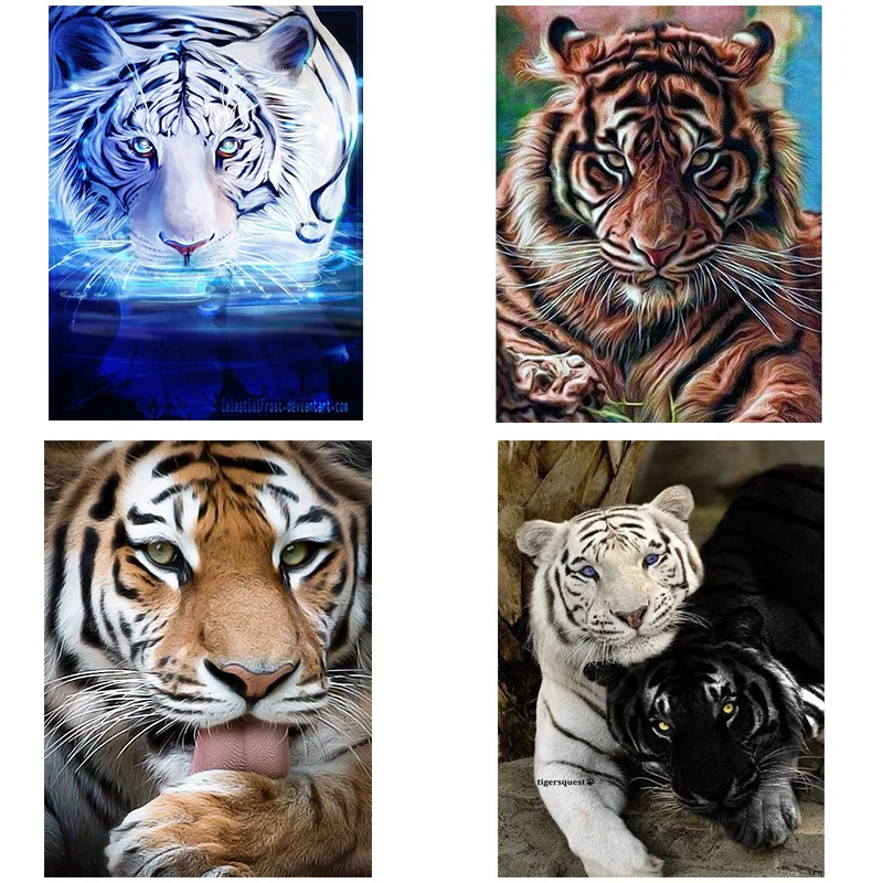 

DIY 5D Diamond Painting Tiger Diamond Embroidery Animal Tiger Cross Stitch Full Round Drill Art Wall Home Decor Gift