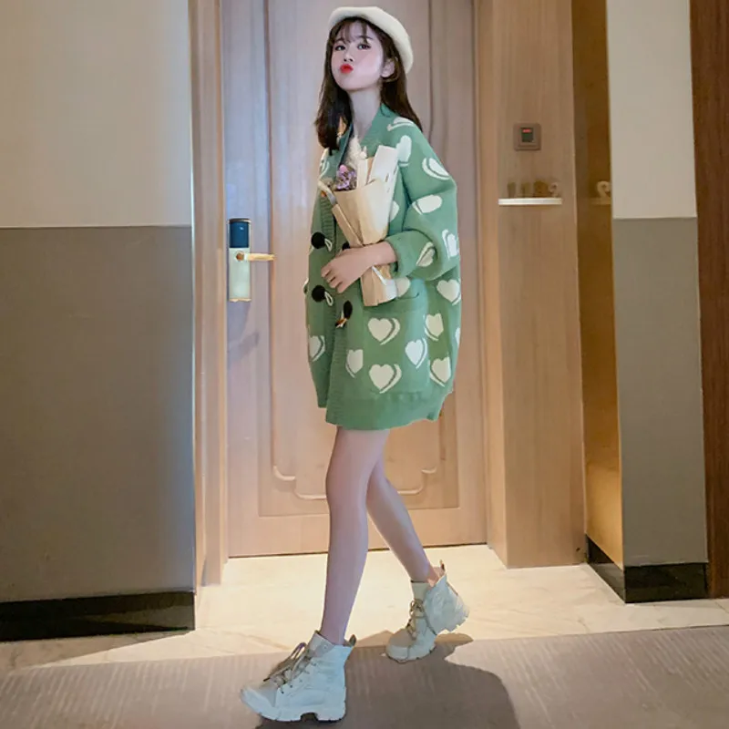 

Milinsus 2019 New Autumn Winter Oversized Sweater Women Sweet Heart Loose Korean Knitted Cardigan Coats Jersey Mujer Invierno