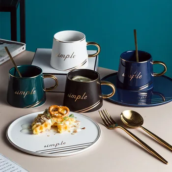 

INS European Nordic Ceramic Coffee Cups and Saucer Dessert Disk Set Hotel Western Restaurant Mug Cup Birthday Friends Gifts