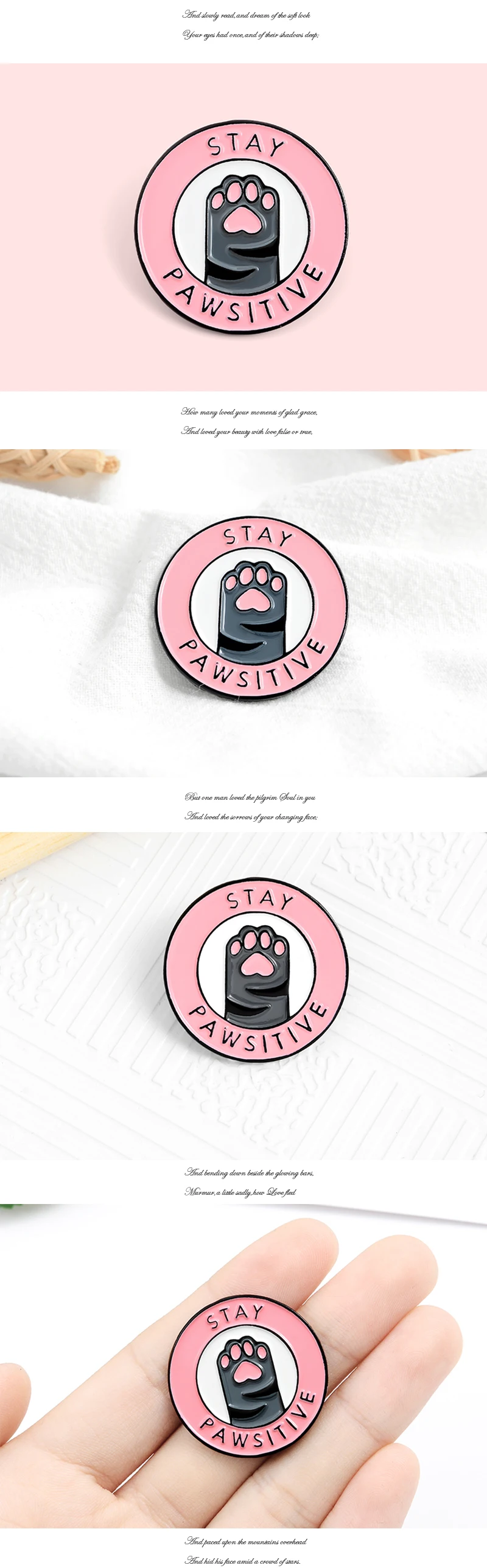 Bleiben Positive Emaille Pin Benutzerdefinierte Katze Kätzchen Pfoten Broschen Abzeichen Tasche Hemd Revers Pin Schnalle Cartoon Tier Schmuck Geschenk Freunde – Detail 2