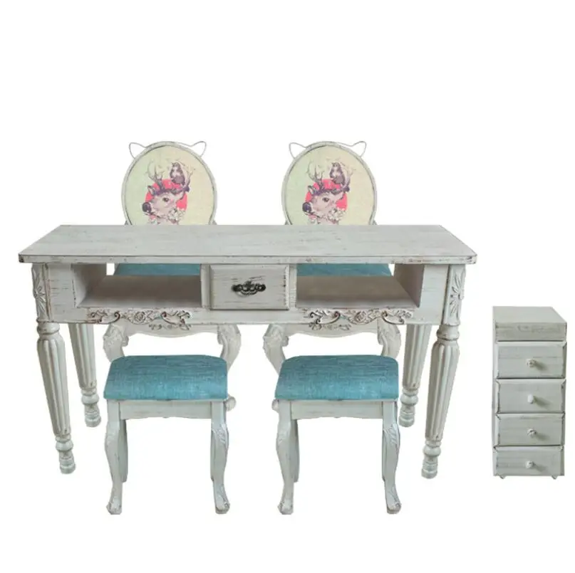 Japanese manicure table and chair set single double three person retro European manicure table table chair stool