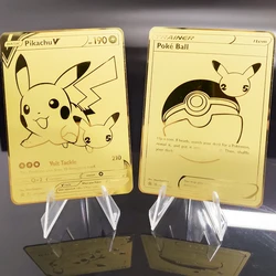 Pikachu – cartes en métal doré pour enfants, Collection de jeux de combat, Pokemon, dessin animé Charizard, cadeau de noël 