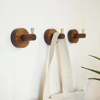 

Natural Wood + brass Clothes Hanger Wall Mounted Coat Hook Decorative Key Holder Hat Scarf Handbag Storage Hanger Bathroom Rack