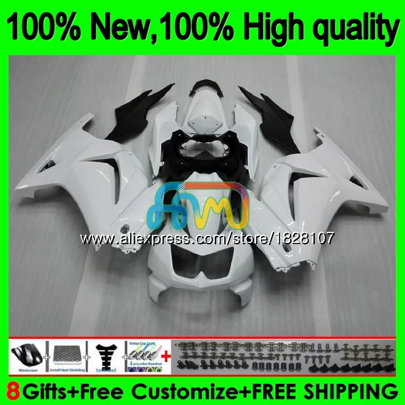 Корпус для KAWASAKI ZX-250R EX-250 EX250 ZX 250R 2BS. 18 EX 250 ZX250R 08 09 10 11 12 2008 2009 2010 2011 2012 обтекателя глянцевый белый
