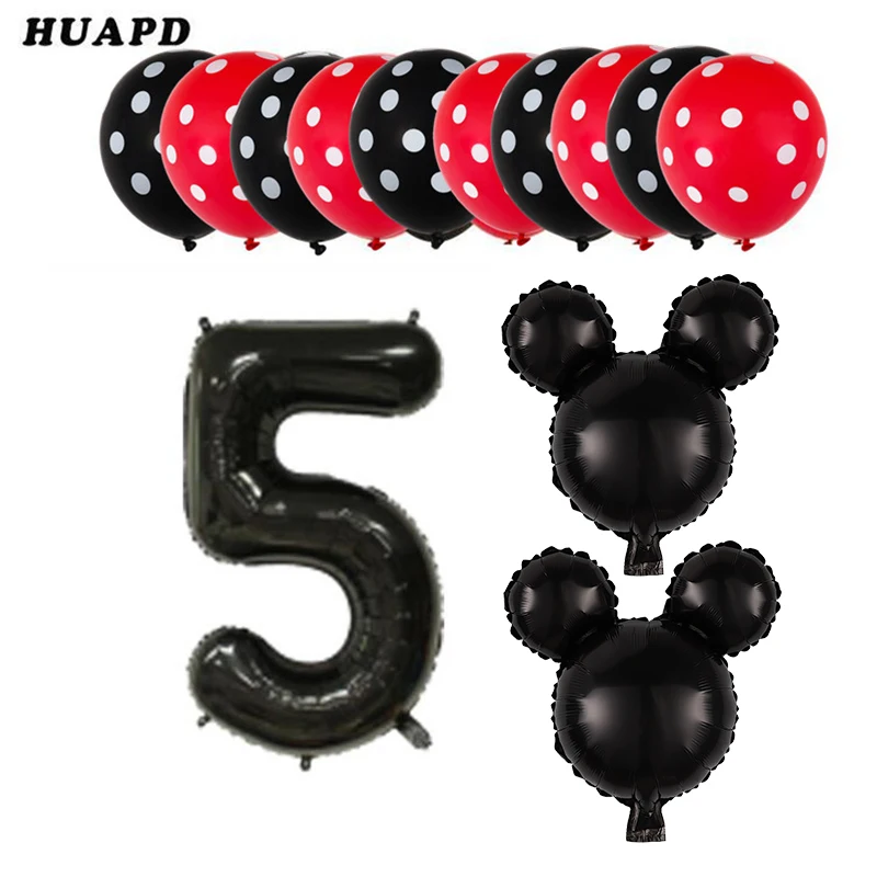 as picture 1set 13 шт., 30 дюймов, номер 1, 2 фольгированные шары, красные, черные латексные шары, для детского душа, для дня рождения, Декор, Микки, Минни, аксессуары для головы, детские игрушки - Цвет: as picture 1set