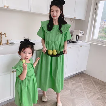 

2020 summer parent-child dress mother and daughter lapel loose casual dress
