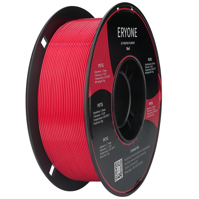 ERYONE PETG Filament 1kg 1.75mm ±0.03mm For 3D Printer,1KG (2.2LBS) 3D Printing Fast Shipping PETG Red