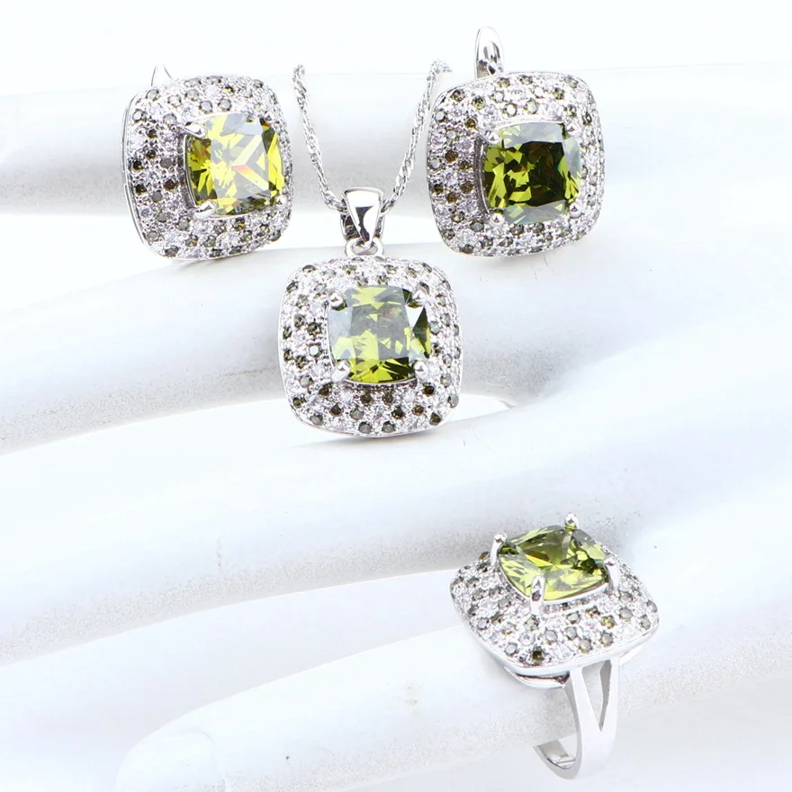 3PCS Свадебные кубические Zirocnia комплекты украшений для женщин серебро 925 Ювелирный костюм камень серьги, браслет, кольцо ожерелье кулон набор - Окраска металла: 3PCS