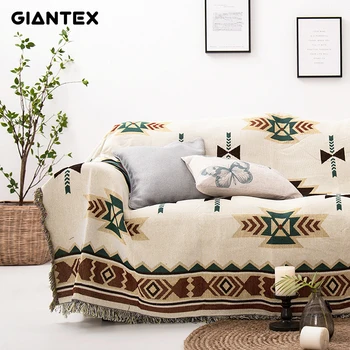 

GIANTEX Original Bedspread Cotton American Sofa Cover Towel Geometric Knitted Blanket Four Seasons Tassel Sofa Cover