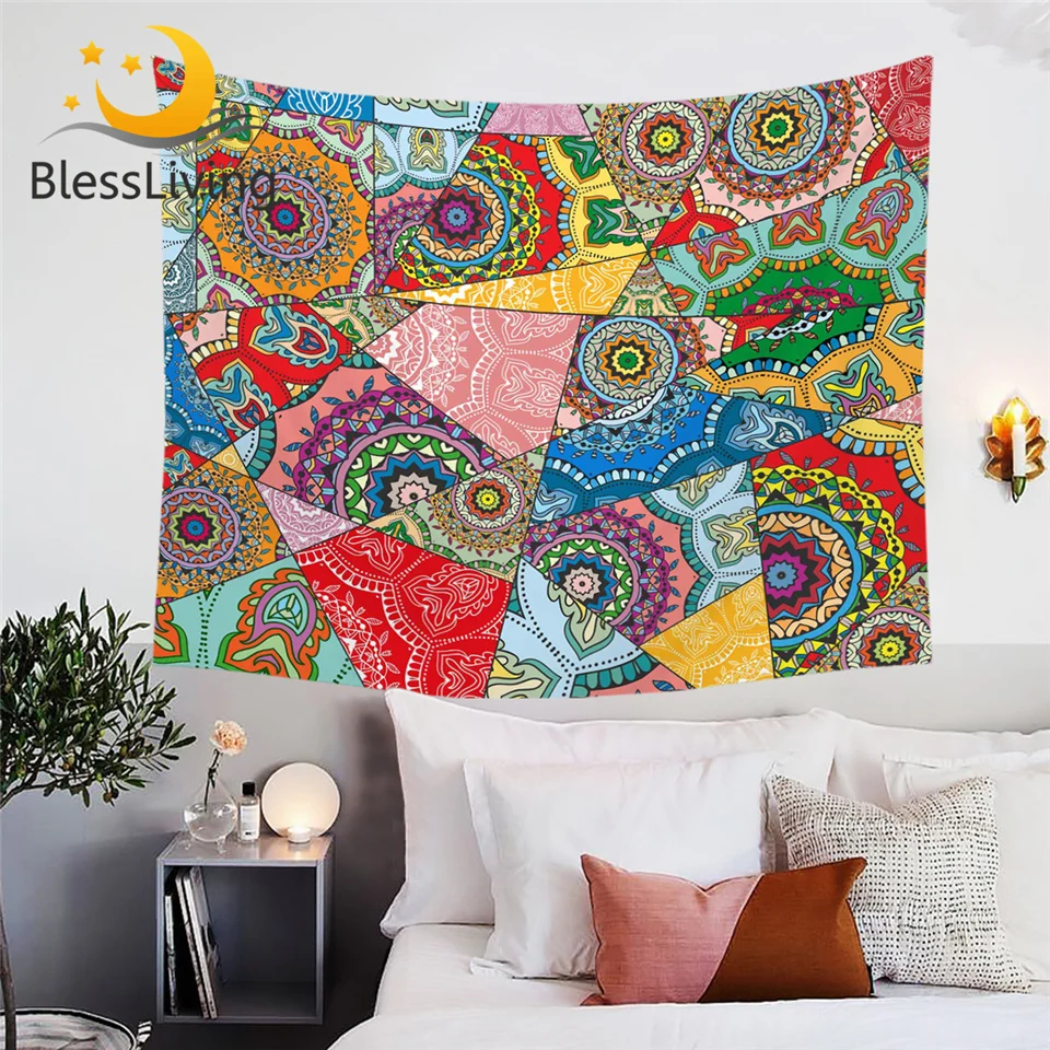 

BlessLiving Mandala Tapestry Pink Boho Wall Carpet Flowers Patchwork Wall Hanging for Adults Girls Room Colorful Tapestry Tapiz