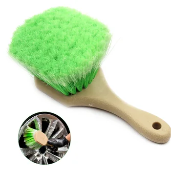 

Portable Practical Wheel Brush Easy Clean Corner Dust Multifunctional Cleaning Tool Green Household Car Wash Brush Wooden Handle
