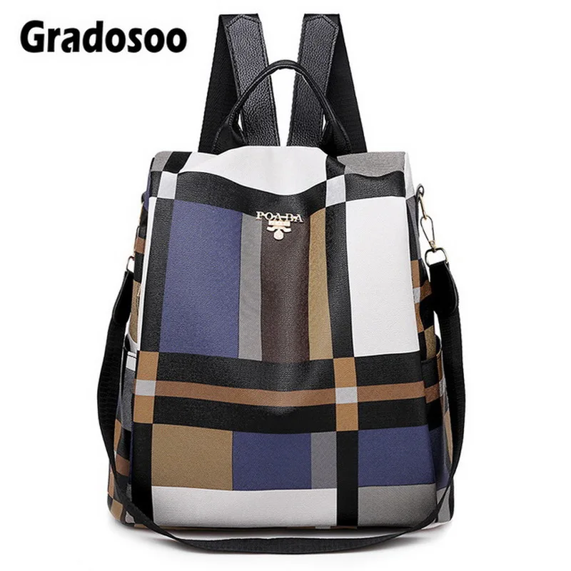 Gradosoo клетчатый дизайн рюкзак для женщин Противоугонный дорожный школьный