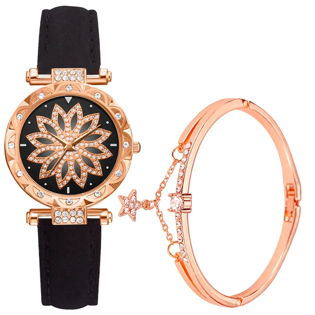 I Luxury Ladies Watch Rhinestone dial Watch Fashion simple Star Flowers Belt Ladies Bracelet Quartz Watch Gift relogio feminino - Color: I
