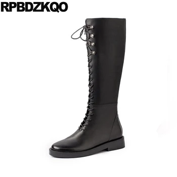 

riding black chunky equestrian women boots winter 2019 real leather genuine autumn knee high shoes long ladies block fall tall
