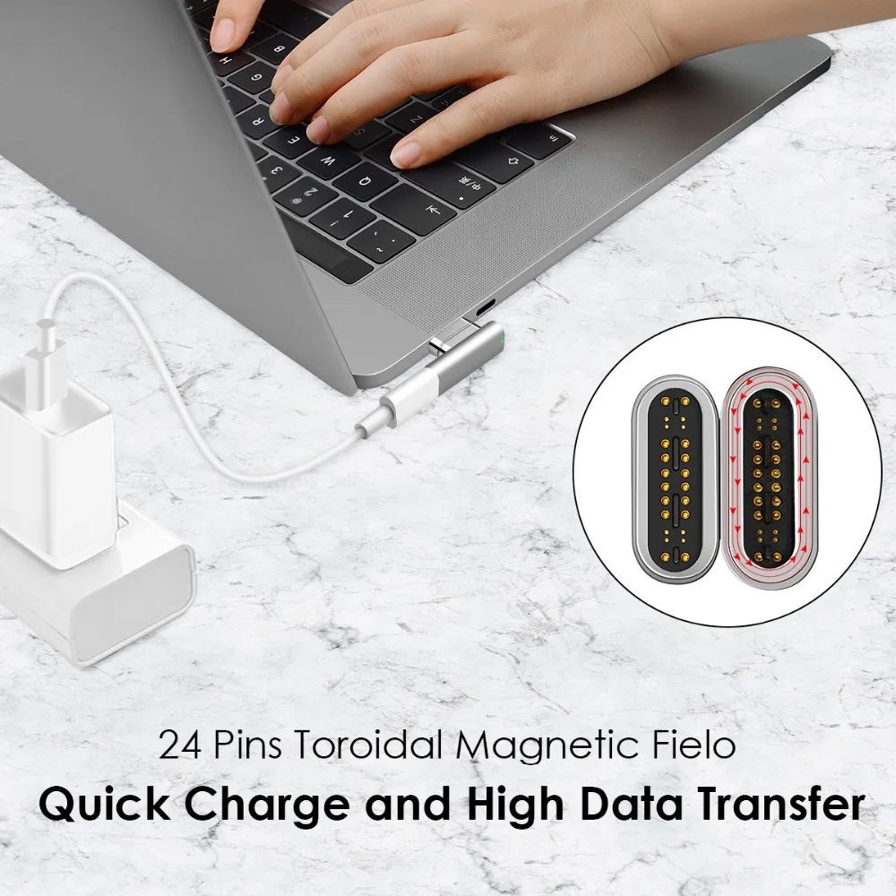 24 контакта 100 Вт 20 В/5 А зарядный Магнитный адаптер USB Type C с кабелем для Macbook Pro