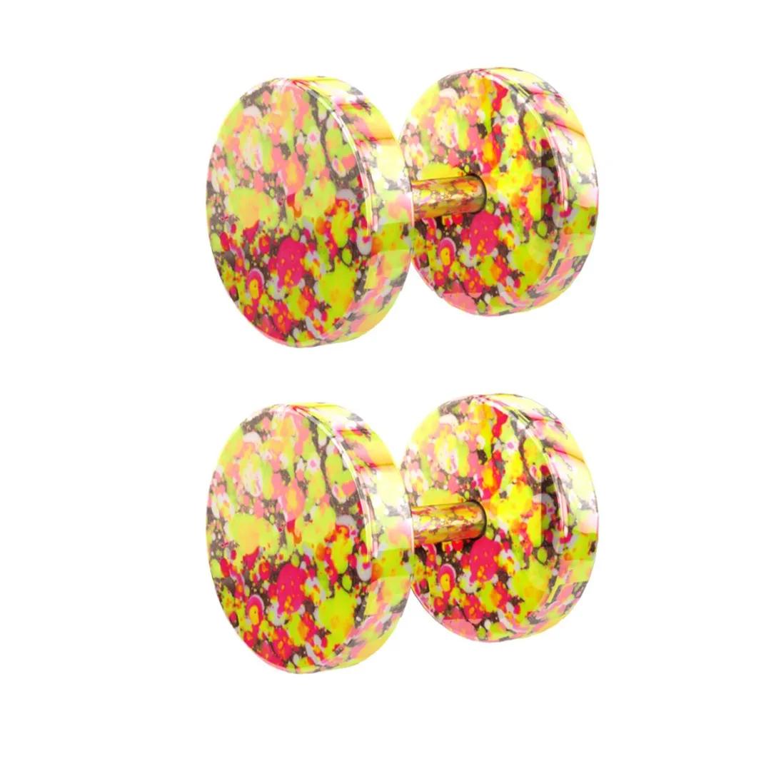 1pair Colorful Fake Plugs Stainless Steel Studs Earrings Fake Gauge Faux Tunnels Earring Ear Piercing For Women Men Body Jewelry