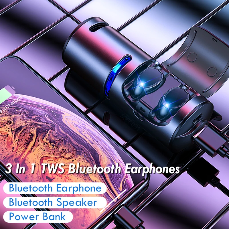 3 в 1 Bluetooth наушники 5,0 с 1200 мАч зарядный чехол беспроводные bluetooth-наушники bluetooth-динамик на подставке для iOS Android