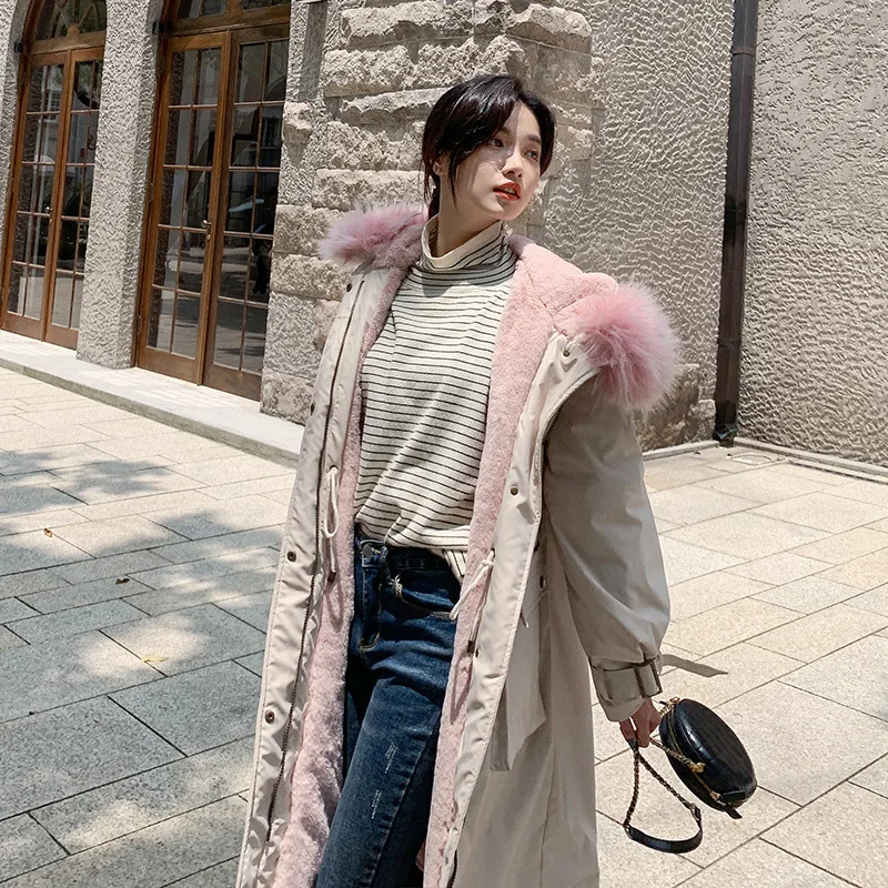 

Photo Shoot Parka Mid-length And rong da Fur Collar Lambs Wool Korean Coat Thick Korean-style Loose-Fit Cotton-padded Jacket