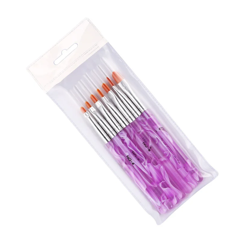 7pcs Purple Acrylic Nail Brushes Nail Art Design Painting Tool Pen For UV Gel Polish Brush Set Kit Art Brush Pen Tools