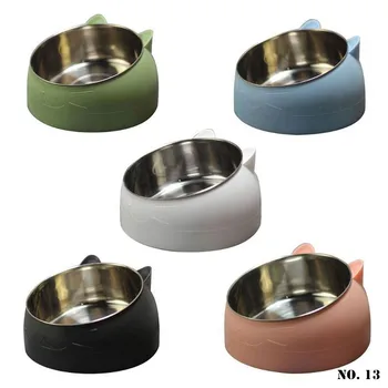 

400/800 ml Cute Pet Bowl 15 Degree Oblique Mouth Stainless Steel Pet Food Bowl for Cat Dog Protect The Cervical Spine Pet Supply