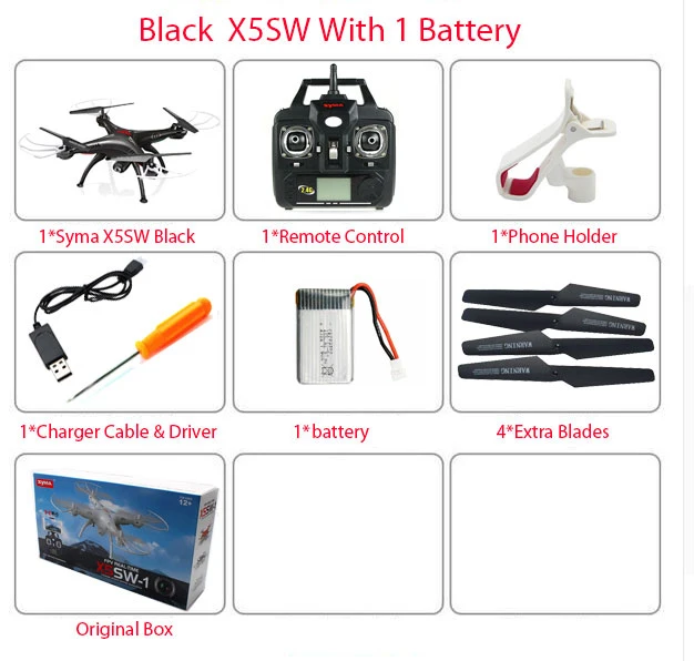 SYMA X5SW/X5SW-1 WI-FI, беспилотные летательные аппараты с видом от первого лица Камера «Безголовый» Мультикоптер 6-ось в режиме реального времени мини Дрон лучший подарок для детей RC вертолет - Цвет: Black Original 1B