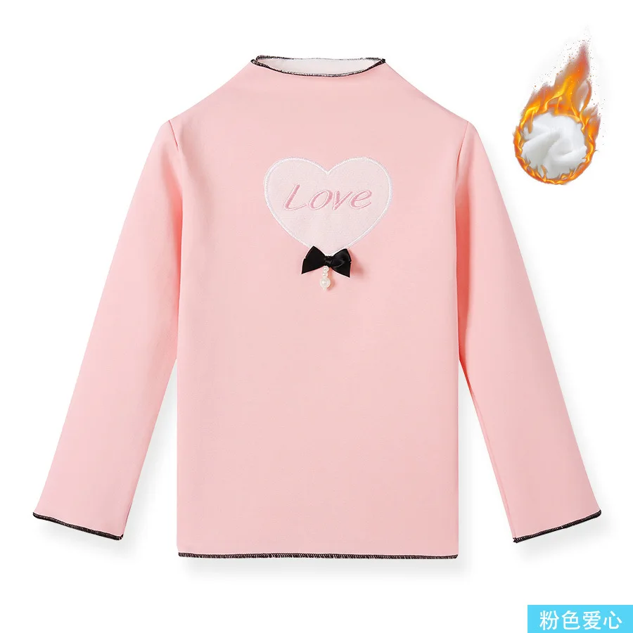 pink love Зимние рубашки для девочек коллекция года, теплая детская футболка, бархатные Детские футболки, детская блузка с длинными рукавами От 2 до 8 лет, школьная одежда для малышей - Цвет: pink love