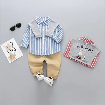 

2019 children's clothing children's cartoon autumn new boy long-sleeved shirt puppy pattern lapel shirt fake three