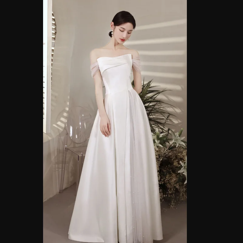 New Bride Dress Wedding Simple Satin Detachable Sleeves Pearls Sexy Split robe de soirée de mariage свадебное платье robe longue bridal dresses