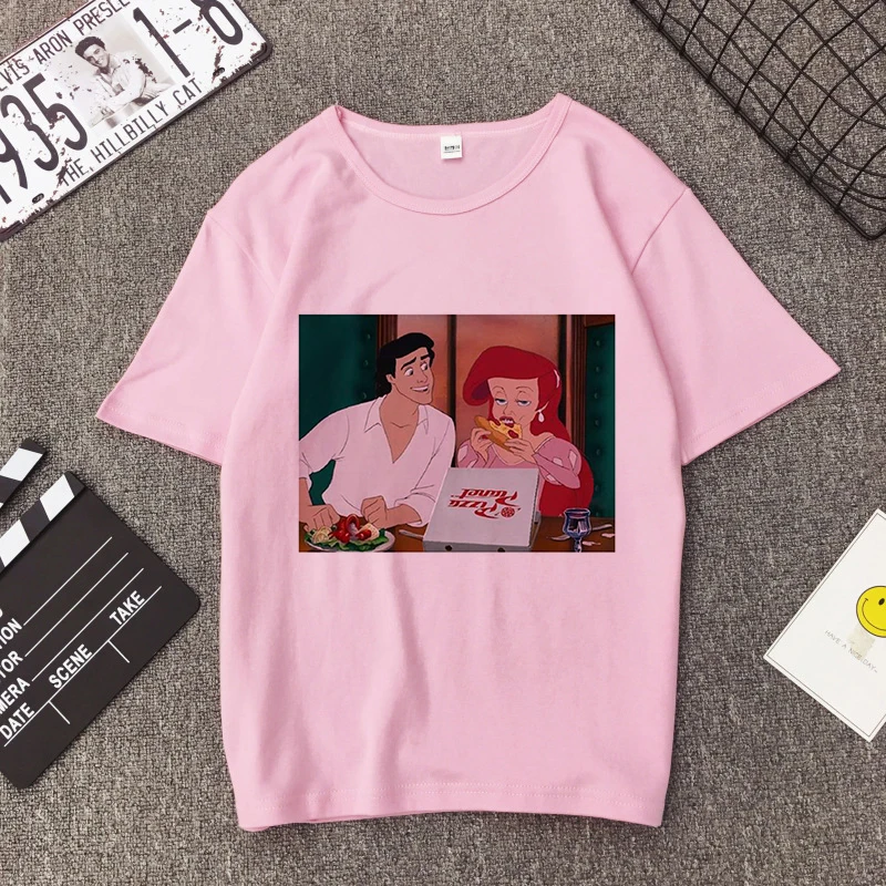 4351-pink Летняя Новинка, мультяшная футболка принцессы Харадзюку, винтажная эстетичная Футболка с принтом, Повседневная Уличная одежда с коротким рукавом, женские топы - Цвет: 4351-pink