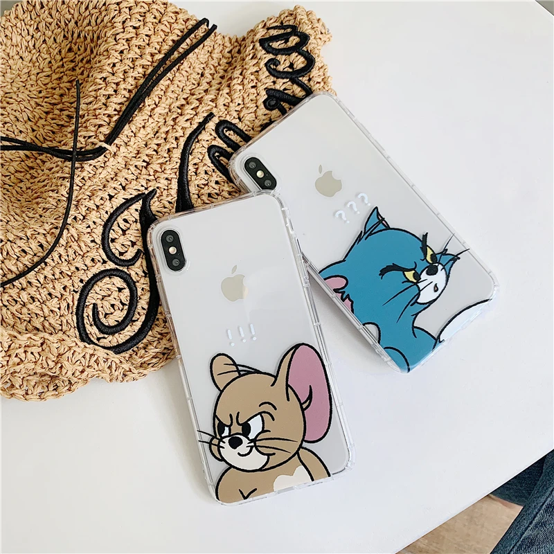 

Cartoon cute cat and mouse pattern phone case for iPhone 8 7 6 6s Plus X XR XS Max drop-proof transparent phone case for iPhoneX