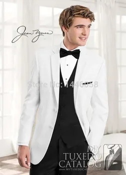 

White Wedding Suits For Men 2018 New Design Two Buttons Groom Tuxedos Men Wedding Suits Bridegroom (Jacket+Pants+Vest+Bow)