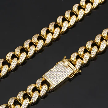 

wide chain copper hip-hop accessories gold chain micro inlaid Cuba chain necklace zircon chain