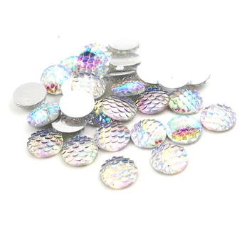 

New Fashion 40pcs 12mm Transparent AB Colors Fish Scale Style Flat back Resin Cabochons For Bracelet Earrings accessories-Z4-28