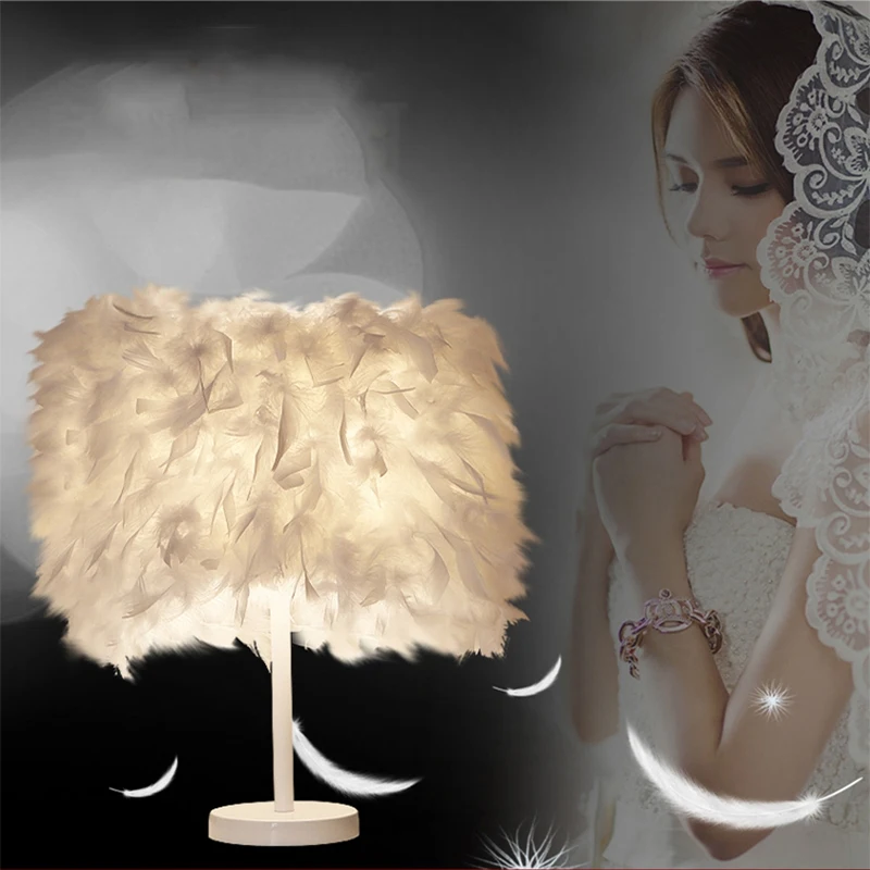New-Creative Feather Lamp E27 Table Lamp for Baby Kids Children Bedroom Droplight Lighting Decor EU Plug