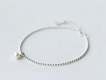 

THIN TINNY 16.5CM-19CM 925 Sterling Silver jewelry sMALL Natural Freshwater Button Pearl Beads Chain Bracelet Charm gtls421