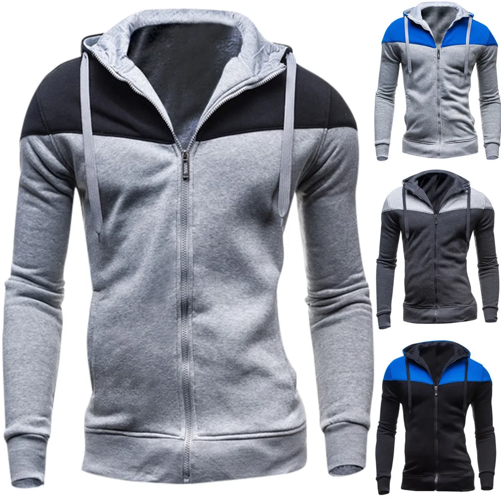 2019 Новое поступление мужские Лоскутные зимние повседневные толстовки с длинным