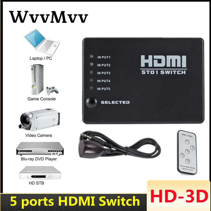 HDMI-переключатель 5 в 1 HDMI-сплиттер 5x1 с ИК-пультом дистанционного управления