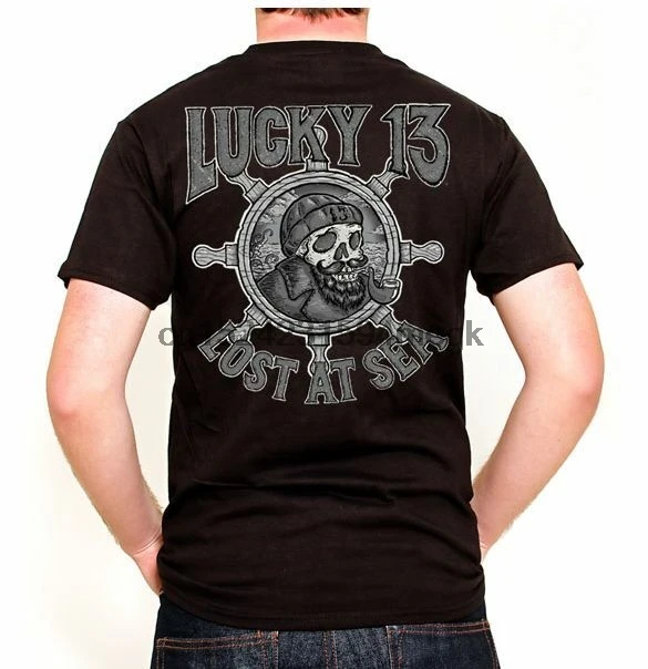 Lucky 13 рубашка lost at sea beard skull моряк тату Байкер Черный Маленький (1) | Мужская одежда